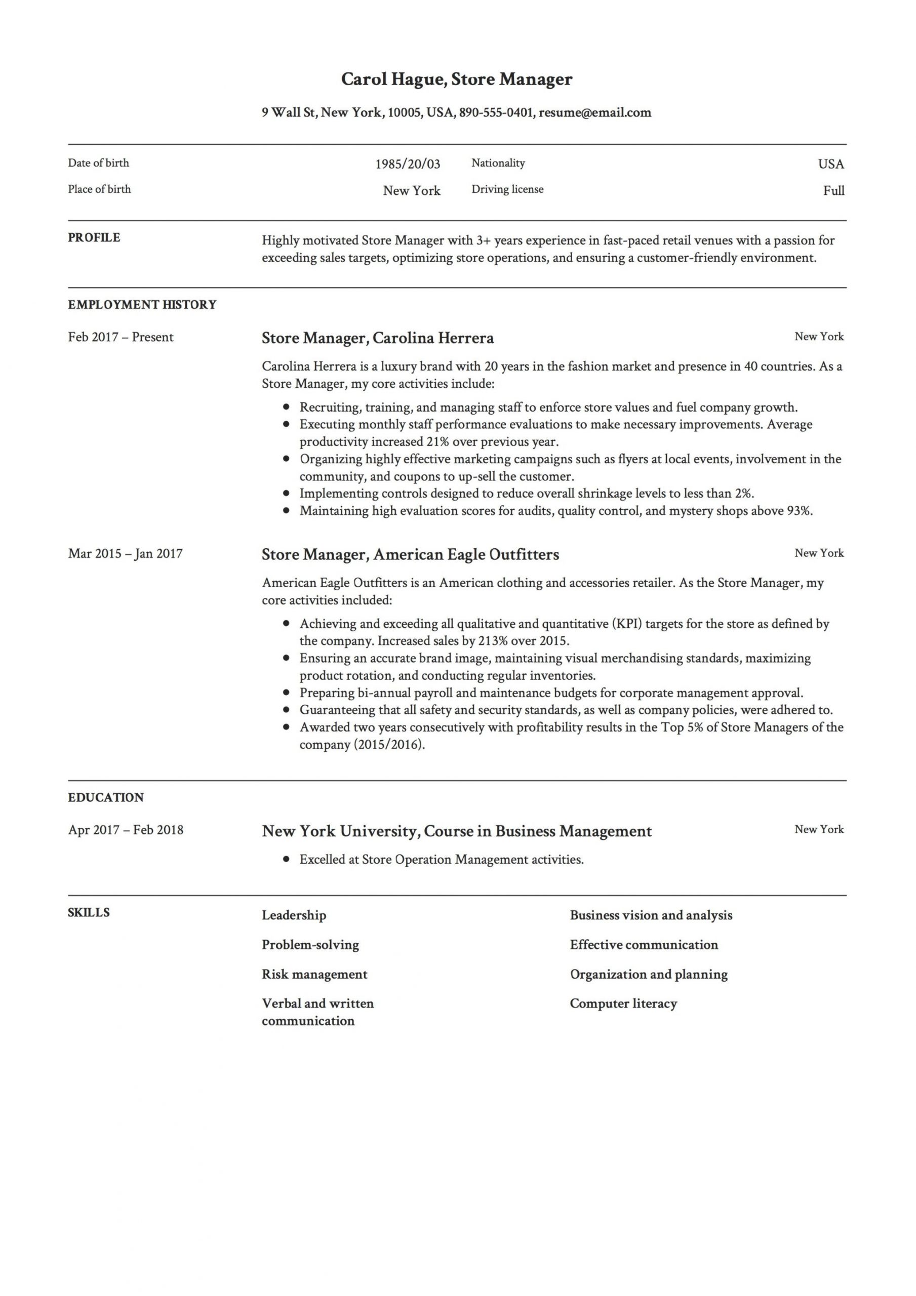 storekeeper cv sample pdfml