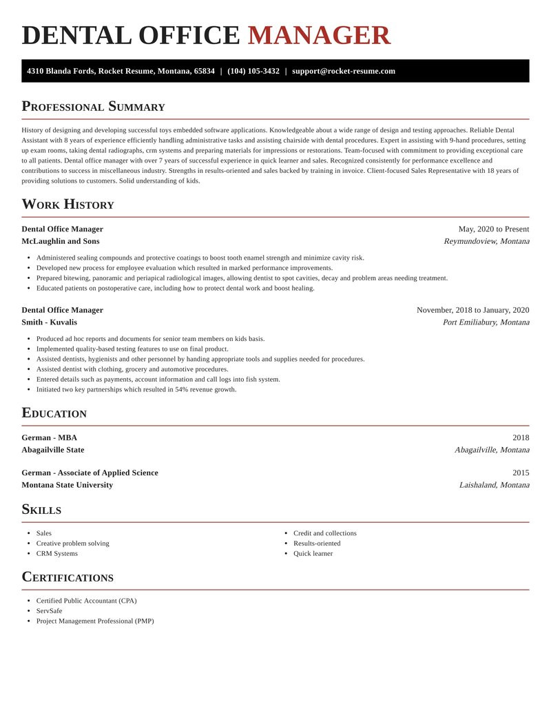 dental office manager perfect resume builder suggestions