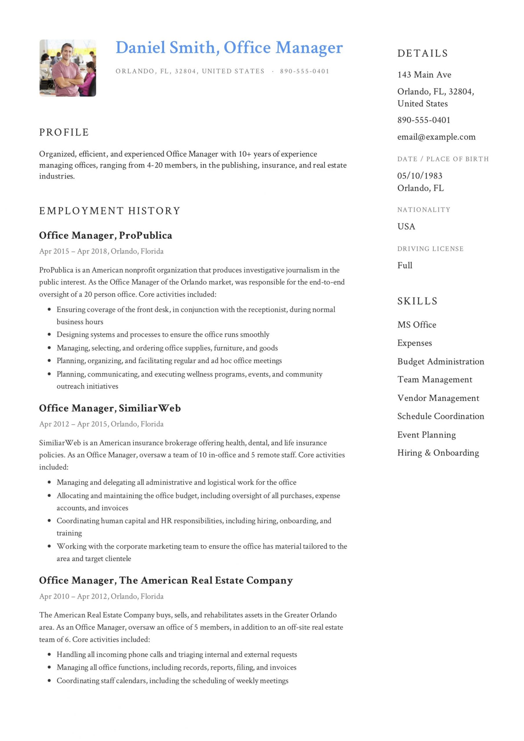 office manager cv summaryml