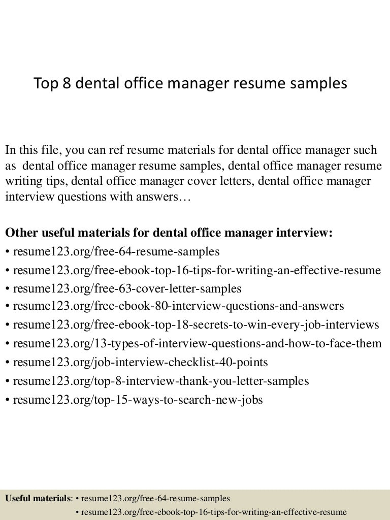 top 8 dental office manager resume samples