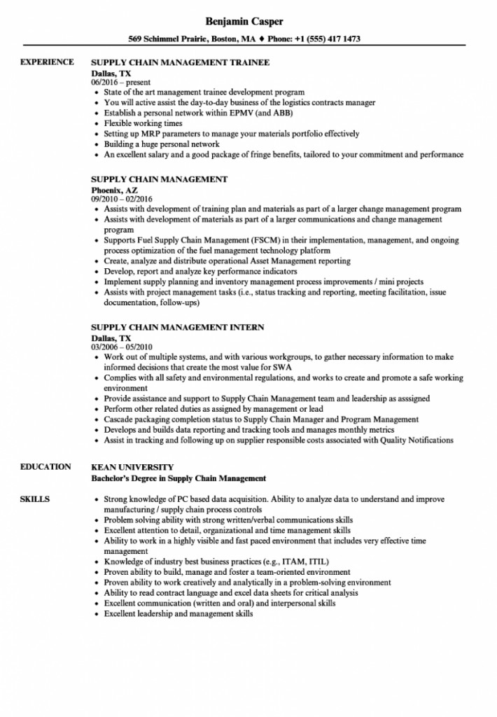 supply chain management resume sample