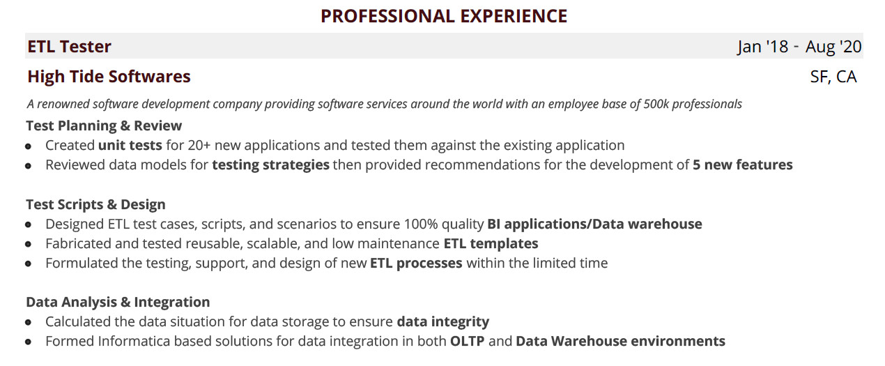 etl tester resume
