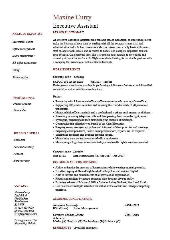 executive assistant resume 1398