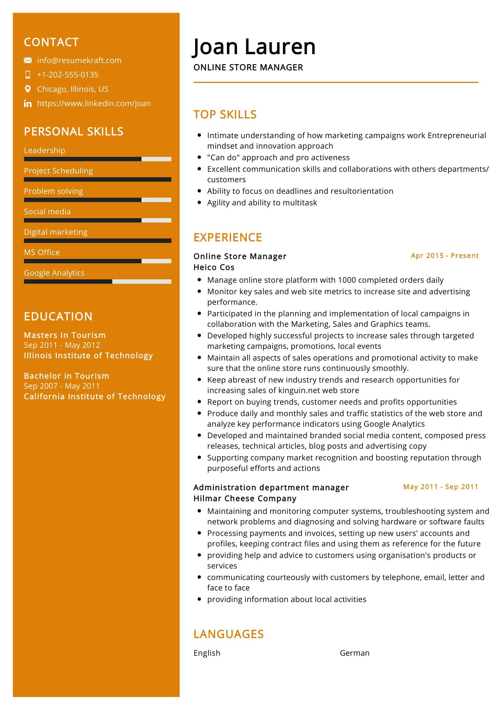 online store manager resume sample