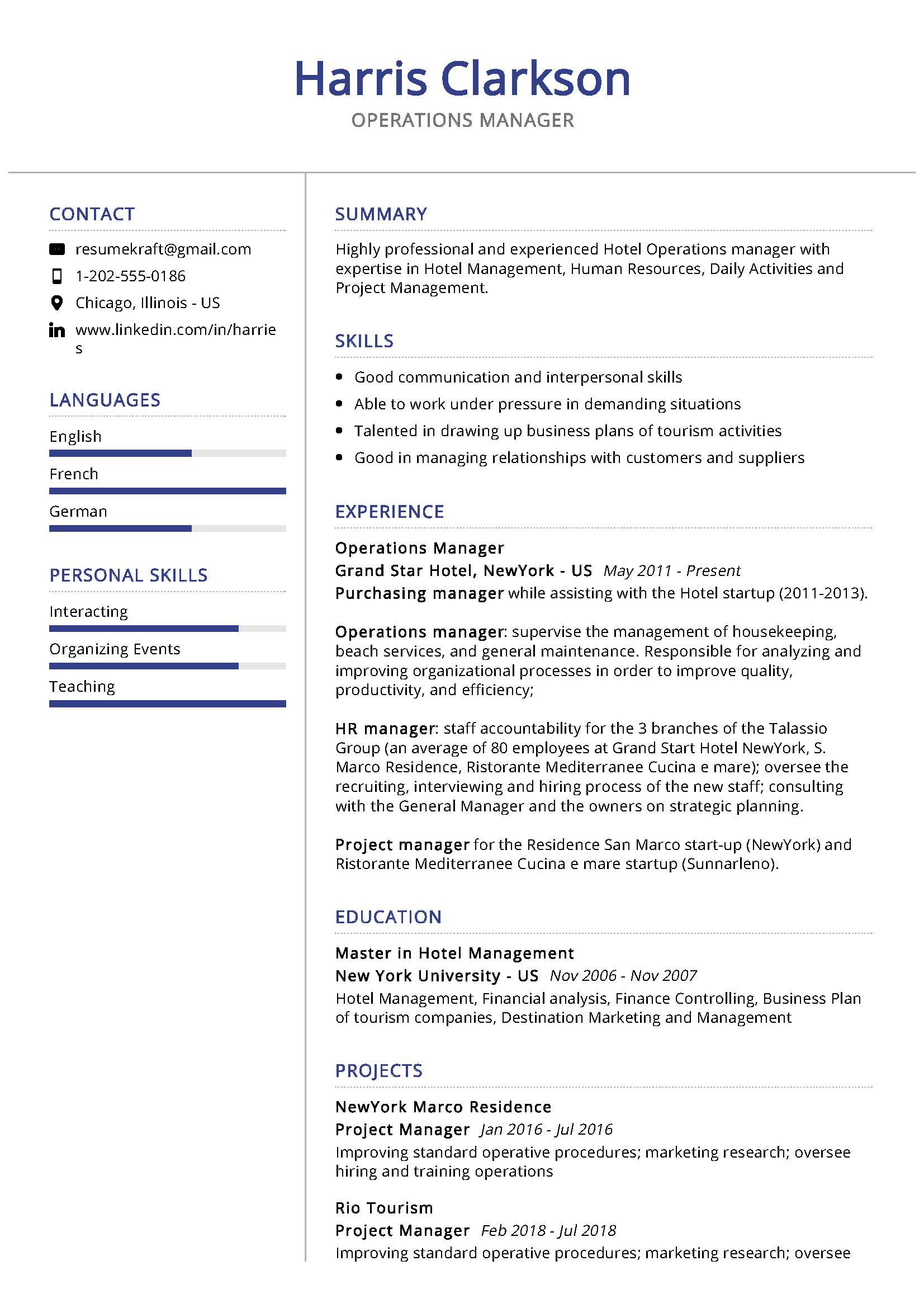 operations manager resume sample