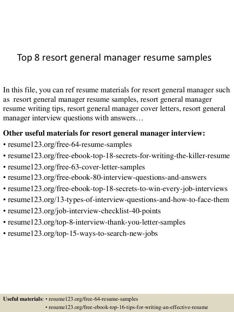 top 8 resort general manager resume samples
