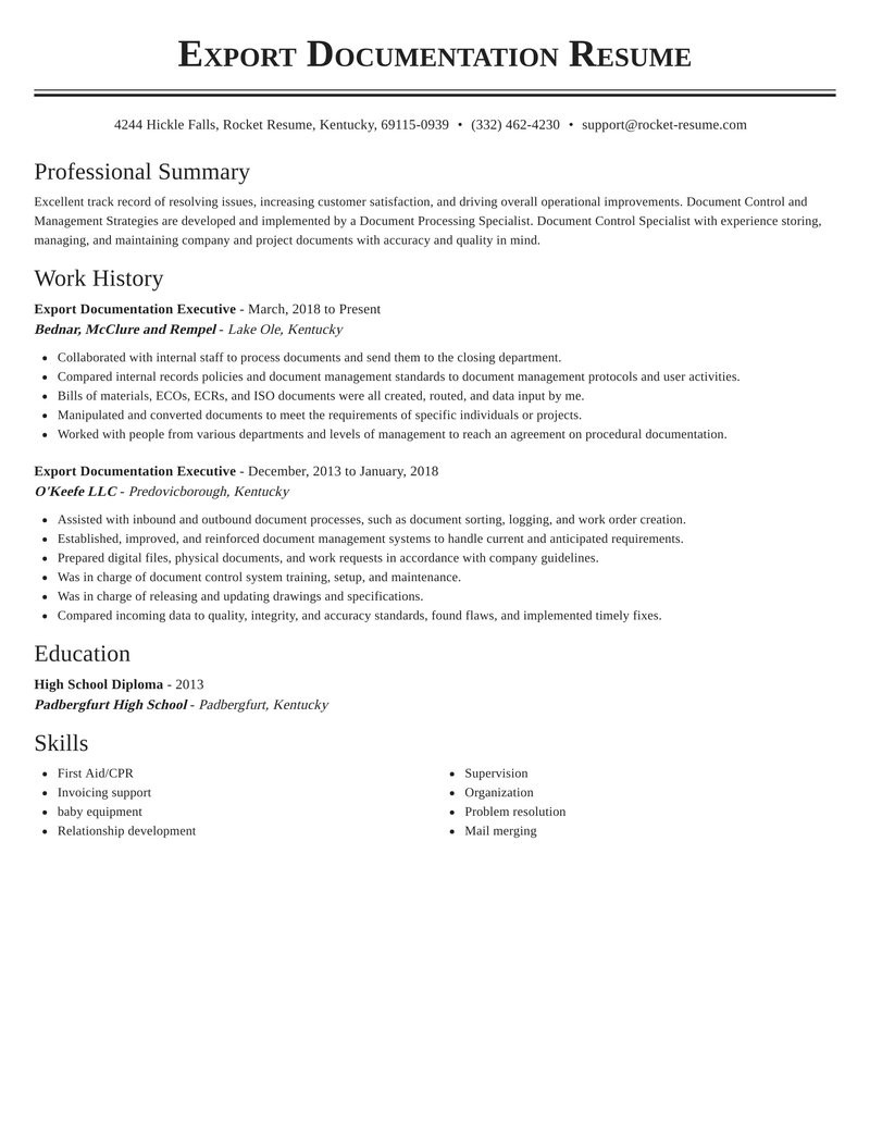 export documentation executive smart resume online content