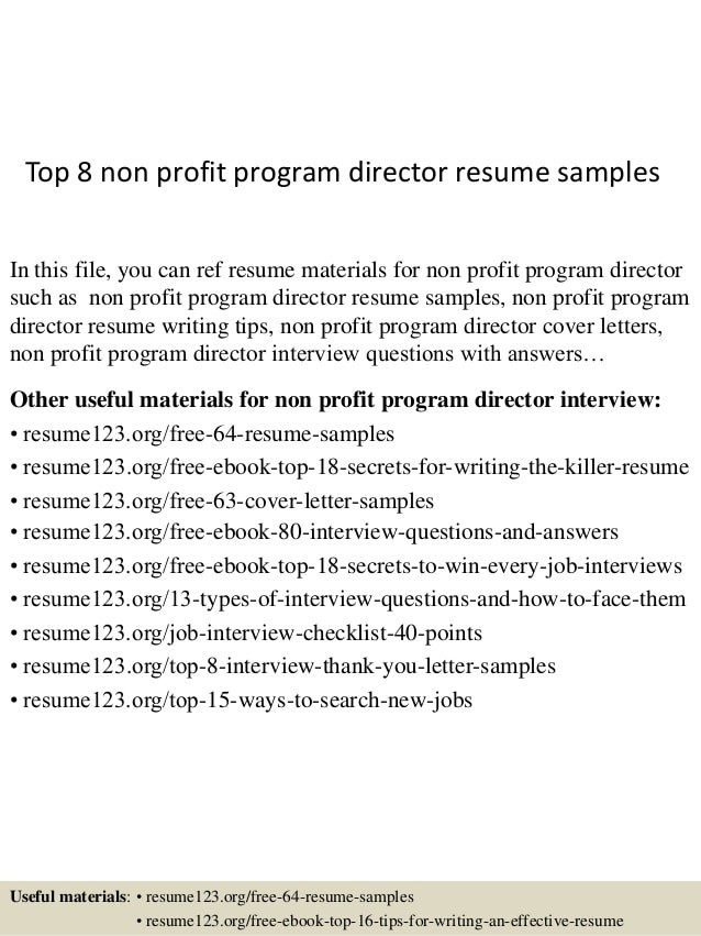 top 8 non profit program director resume samples