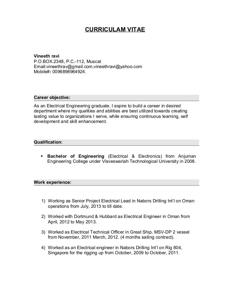 resume electrical engineer for oil and gas