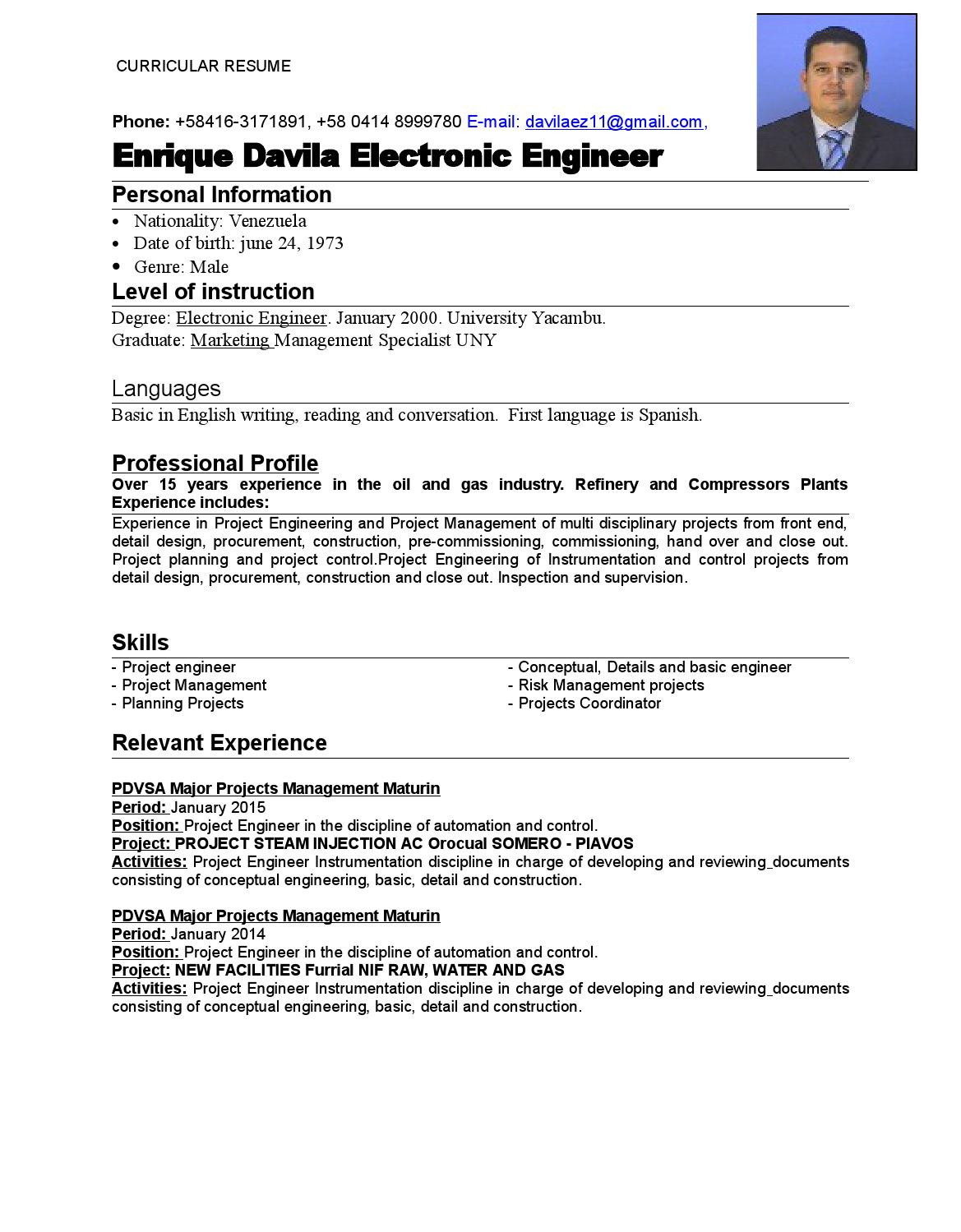 planning engineer cv oil and gas