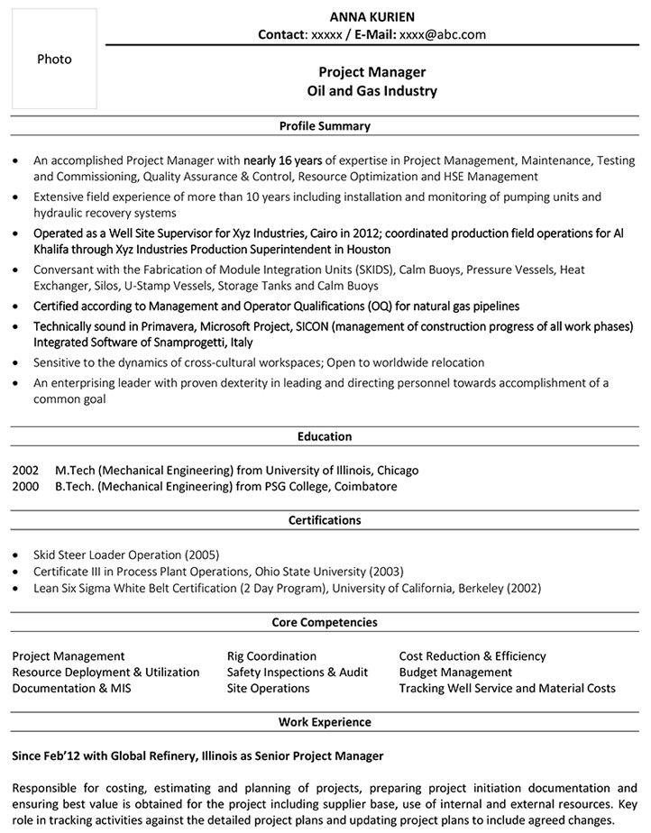 project manager cv samples