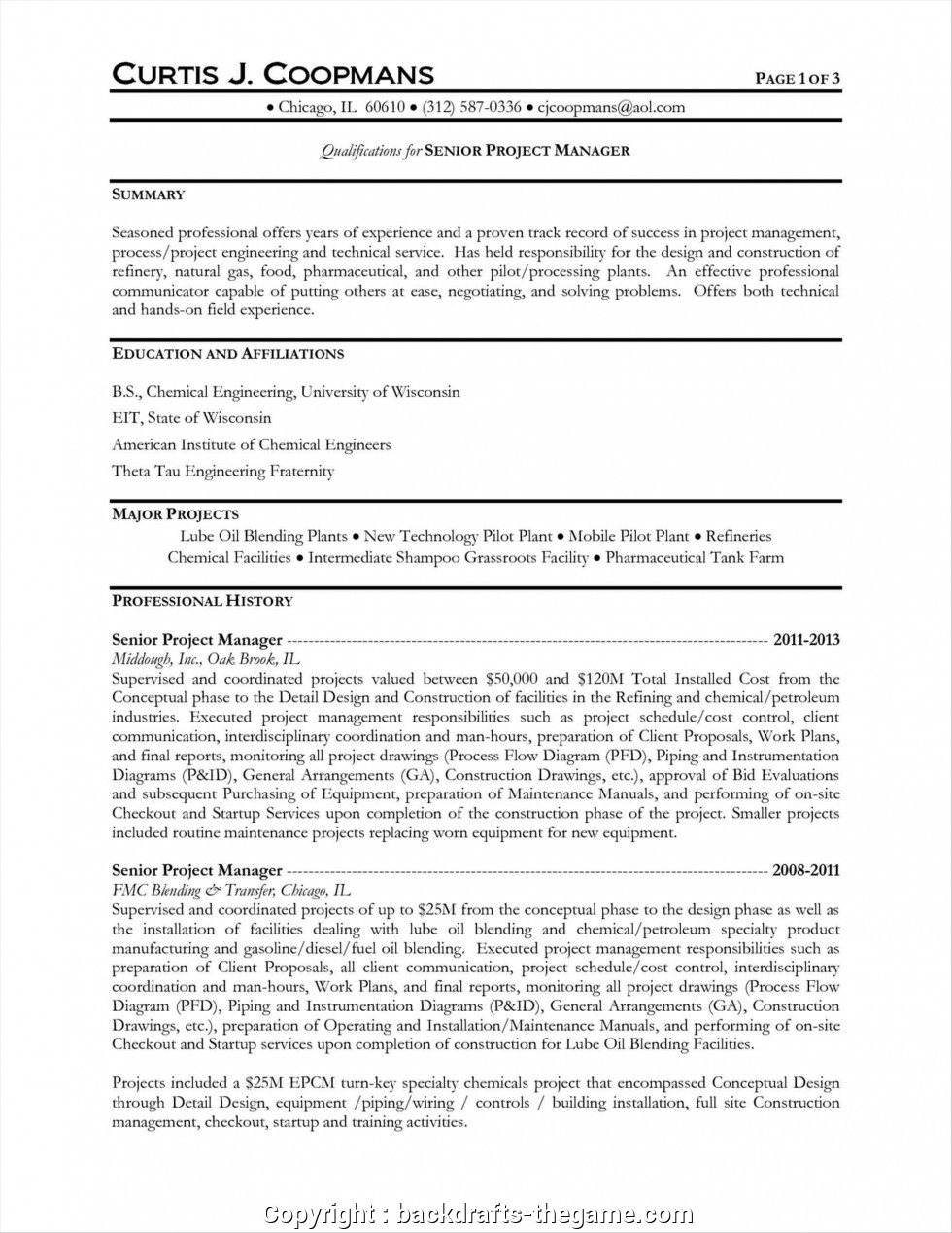 modern project manager resume for oil and gas