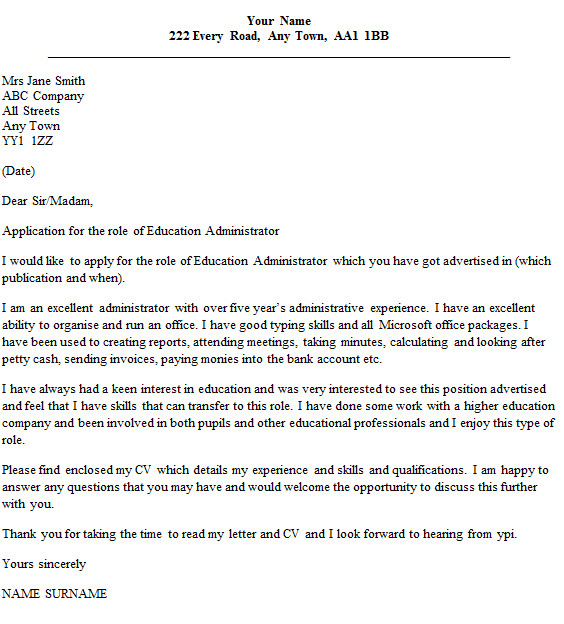 education administrator cover letter example