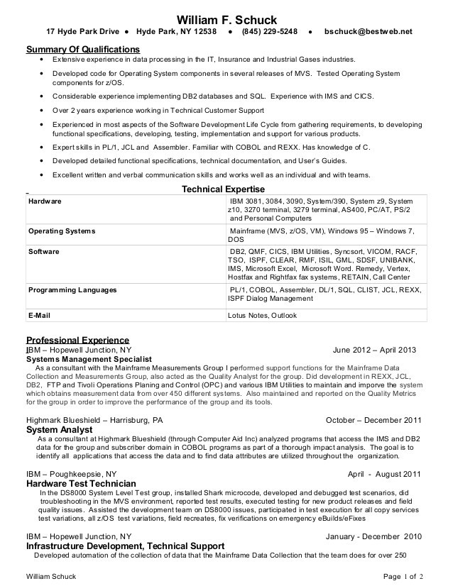 sample resume for 2 years experience in mainframe