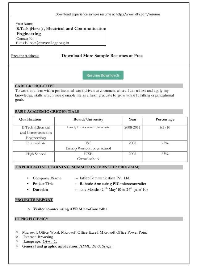 Sample Resume for Applying Ms In Us Engineering Fresher Resume format Download In Ms Word