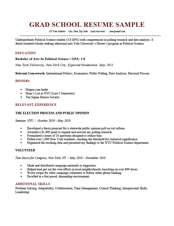 grad school resume