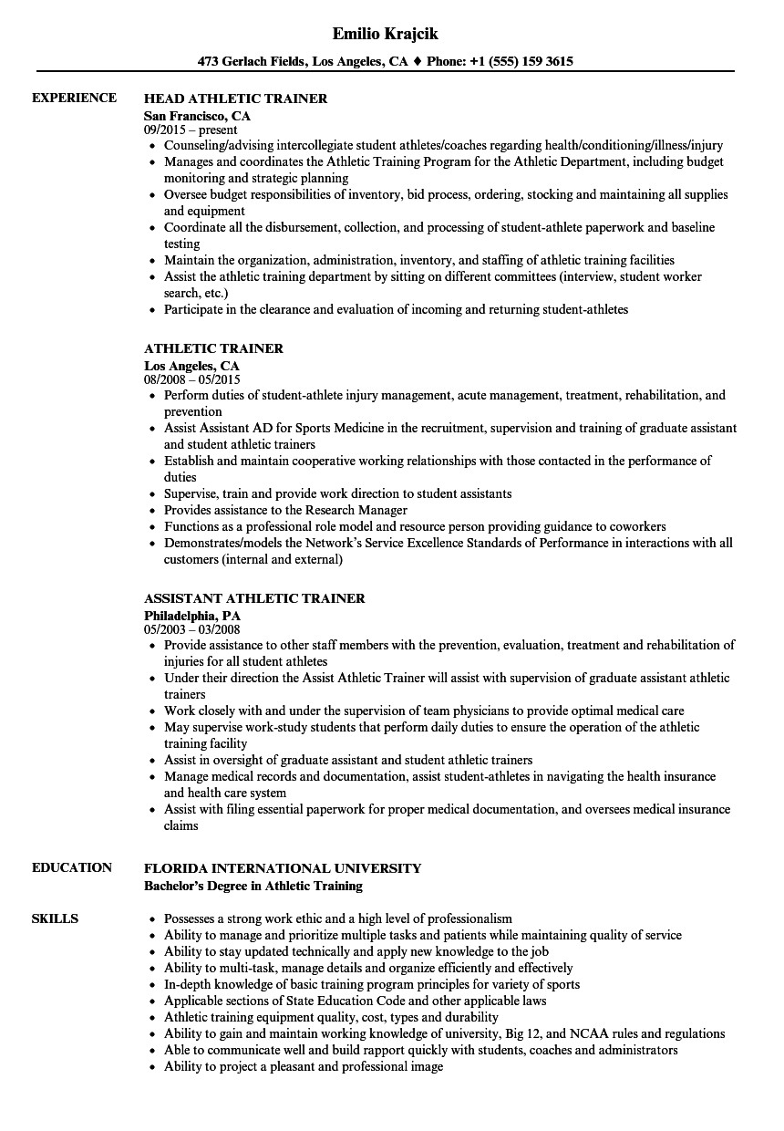 resume for athletic trainer