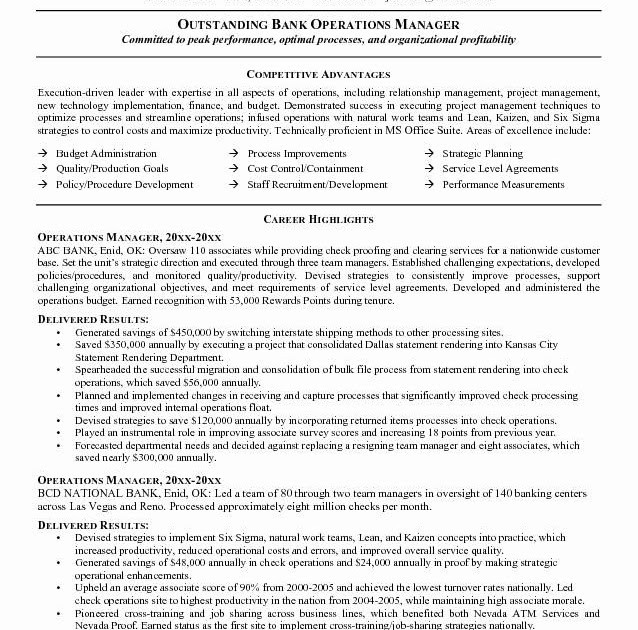 resume for banking operations