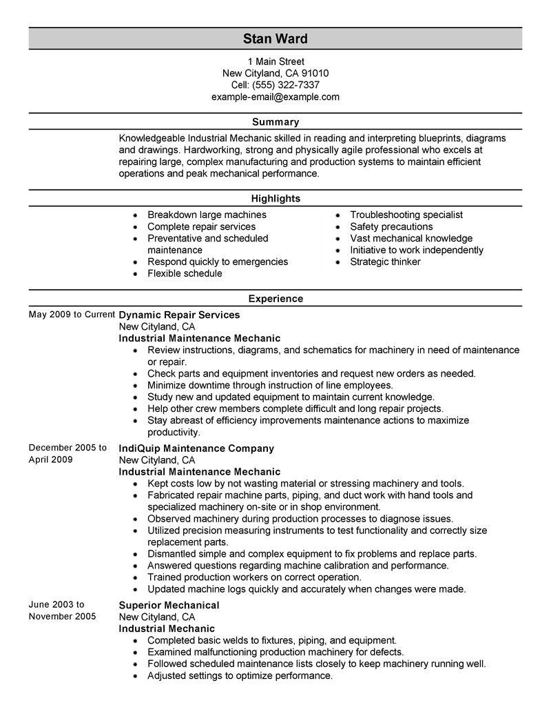 Sample Resume for Building Maintenance Technician Big Industrial Maintenance Mechanic Example – Modern 1 Design …