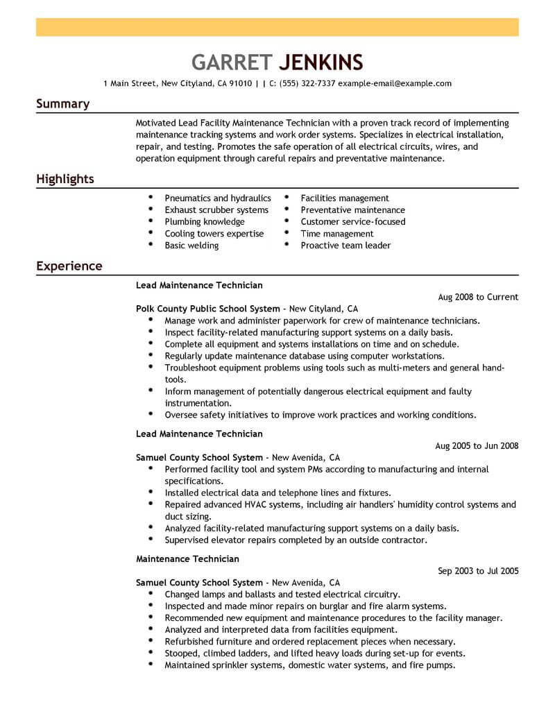 maintenance supervisor resume objectiveml