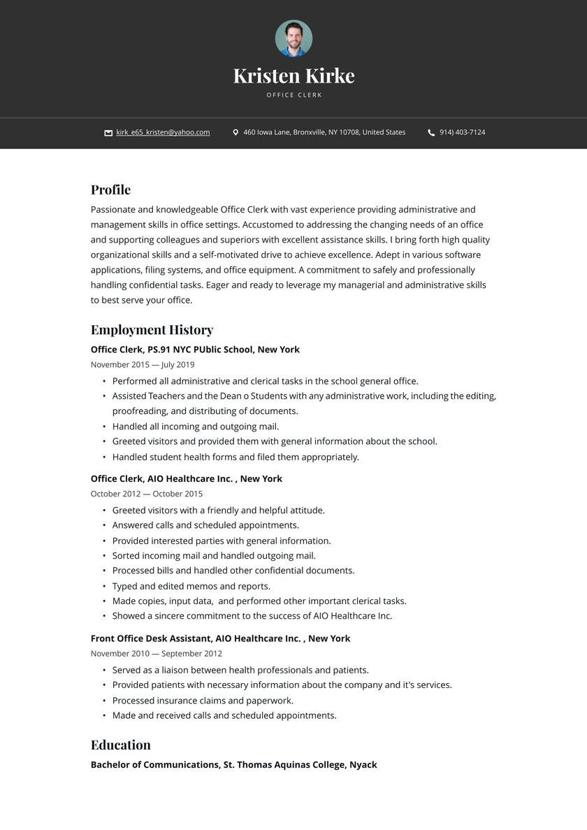 Sample Resume for Clerical Office Work Office Clerk Resume Examples & Writing Tips 2021 (free Guide)