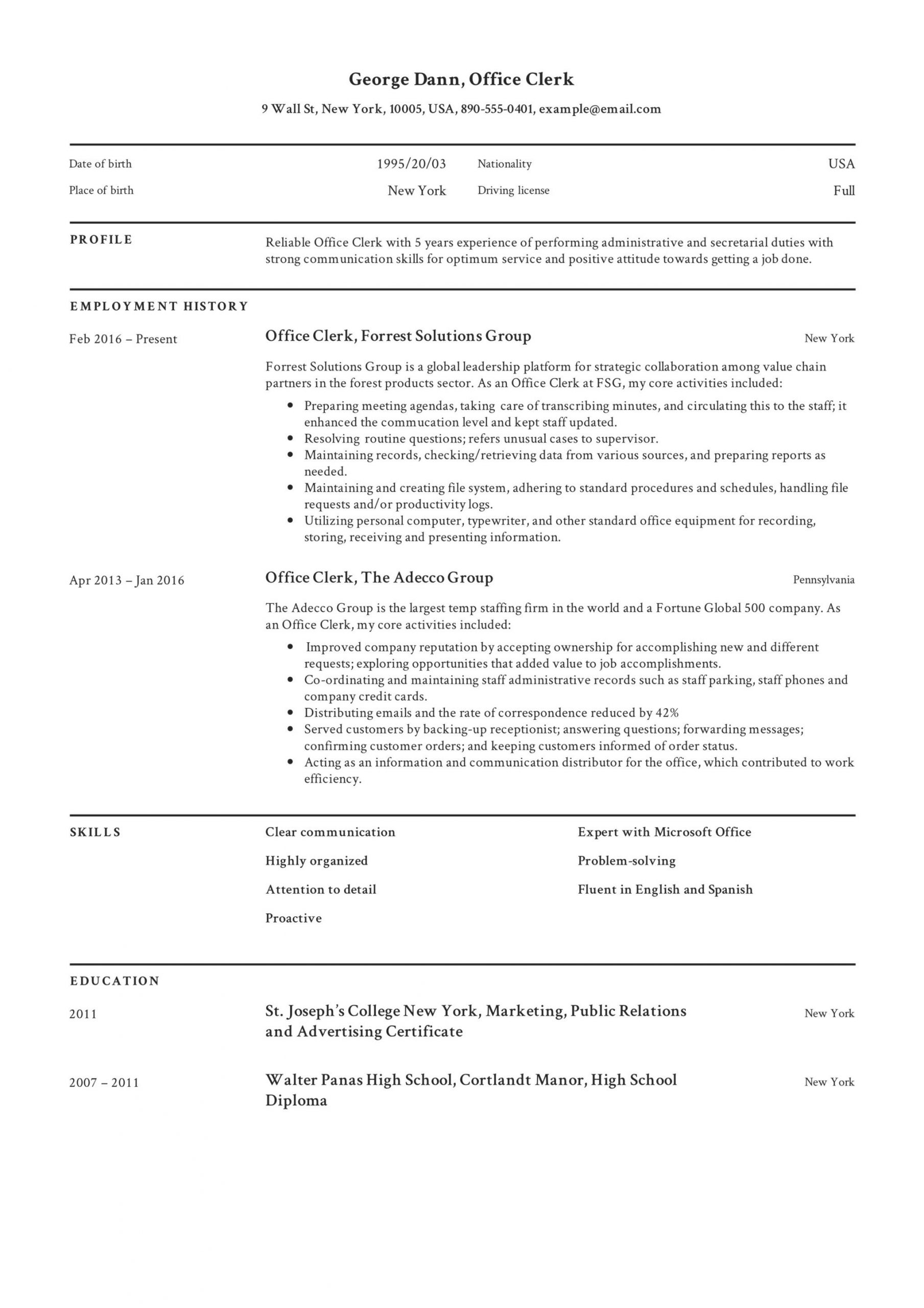 Sample Resume for Clerical Office Work Office Clerk Resume & Guide  12 Samples Pdf 2020