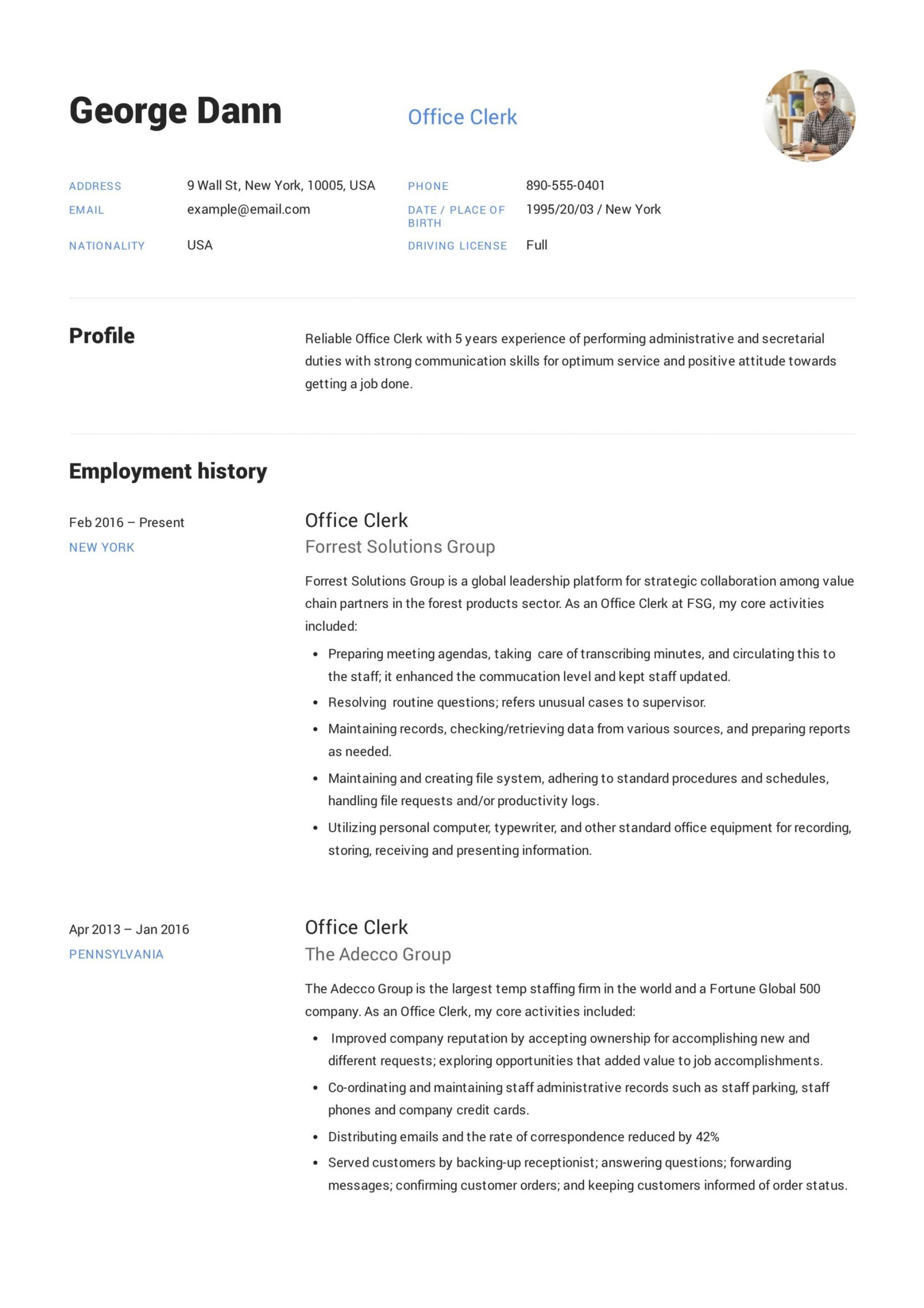 Sample Resume for Clerical Office Work Office Clerk Resume No Experience October 2021