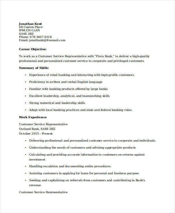 professional banking resume