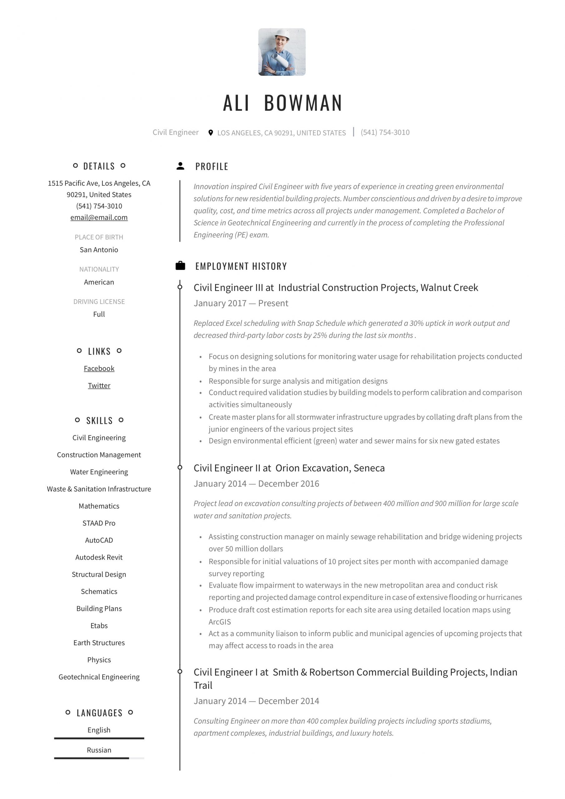 sample resume for experienced civil engineer in india