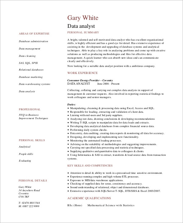 data analyst resume