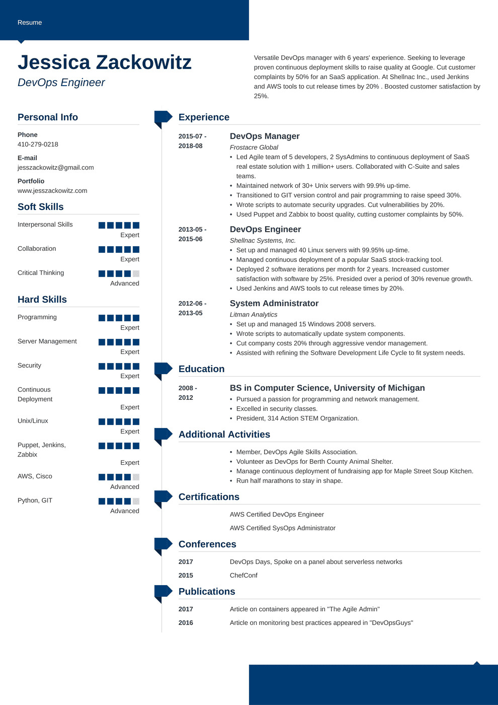 experienced devops engineer resume