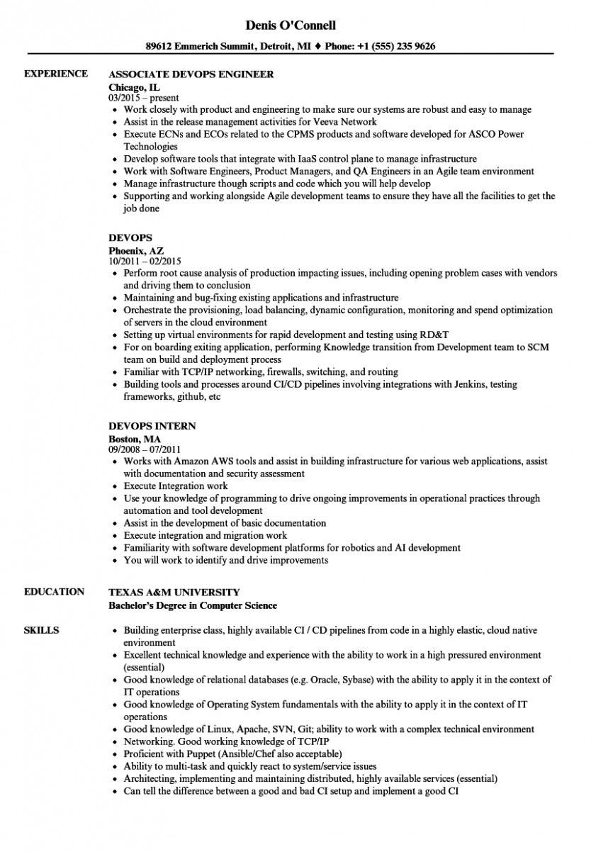 sample resume for experienced devops
