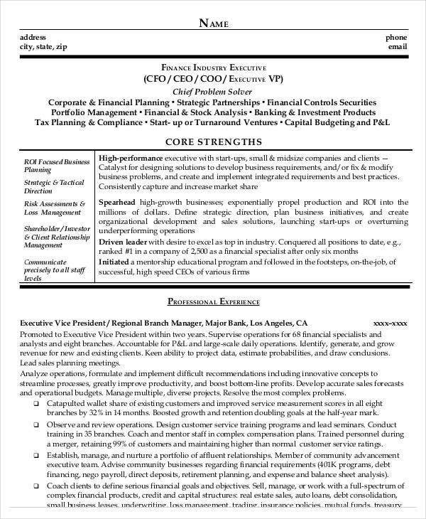 Sample Resume for Experienced Finance Executive 23 Finance Resume Templates Pdf Doc