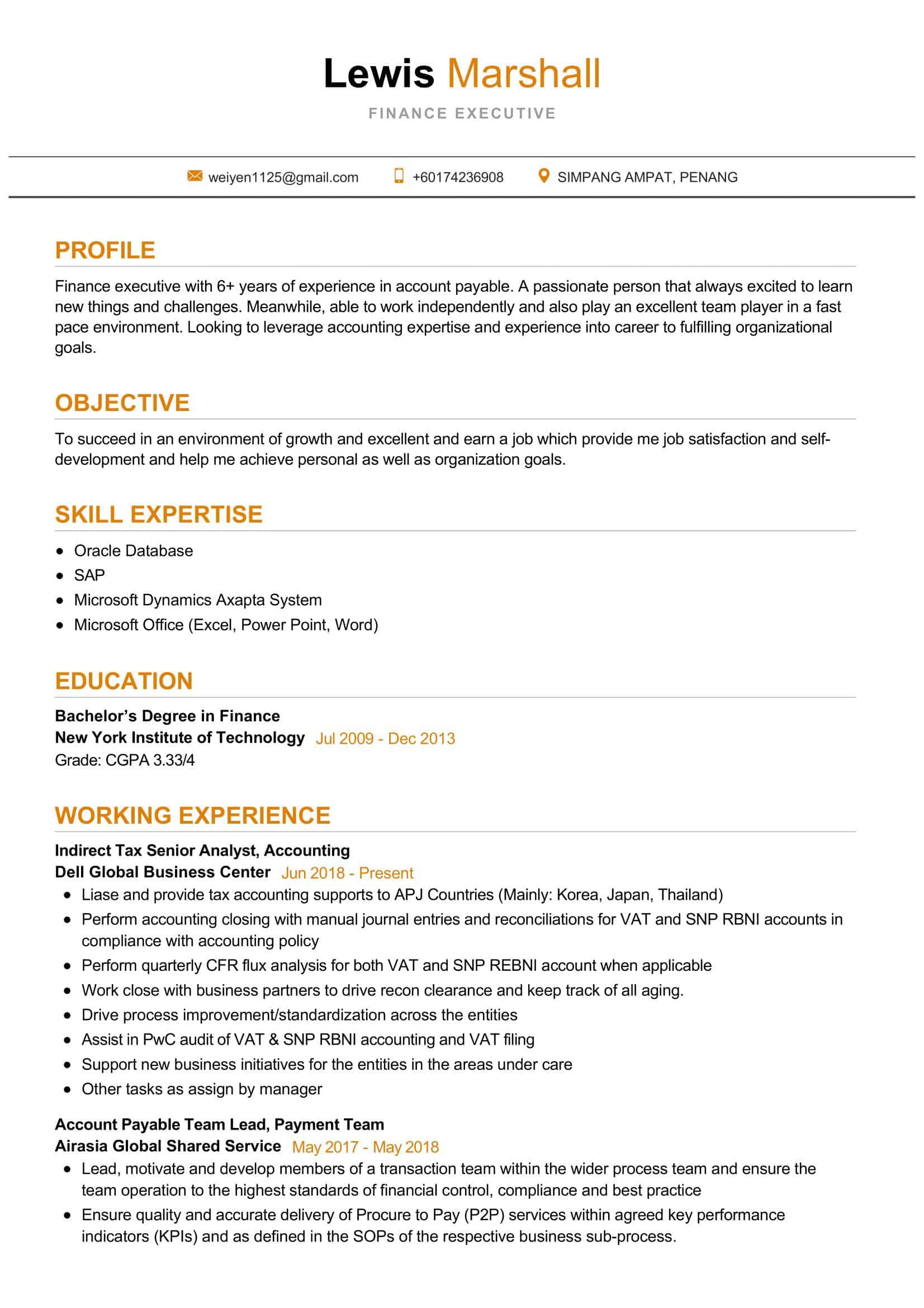 finance executive resume sample