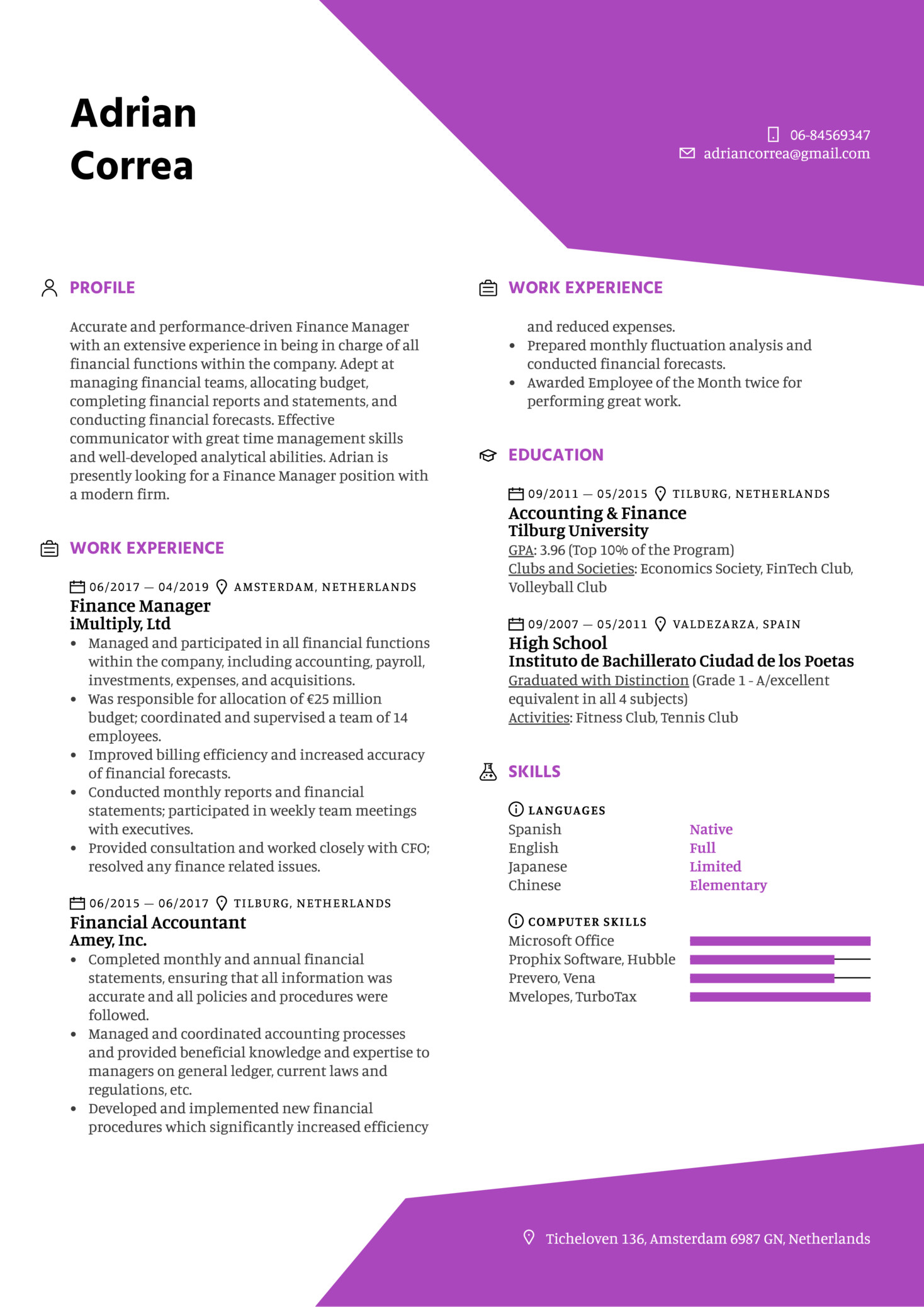 finance manager 1 resume sample