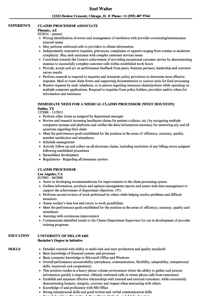 medical claims processor job description