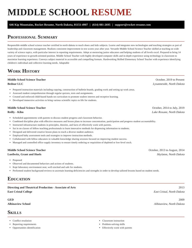 middle school science teacher occupation resumes templates and ideas