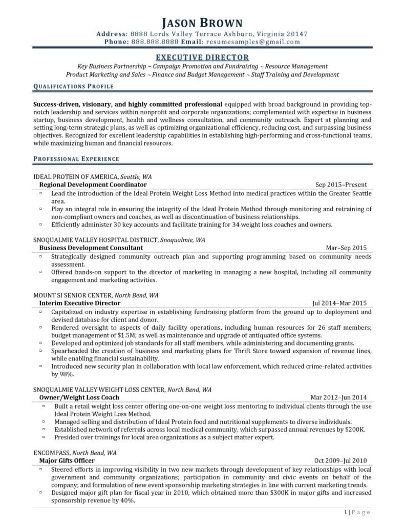 Sample Resume for Nonprofit Executive Director Executive Director Resume Example Resume Professional Writers