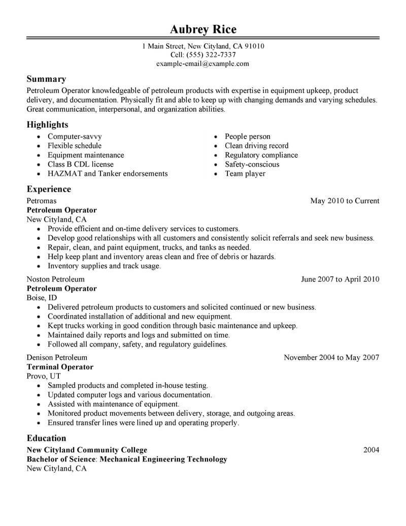 resume sample petroleum industryml