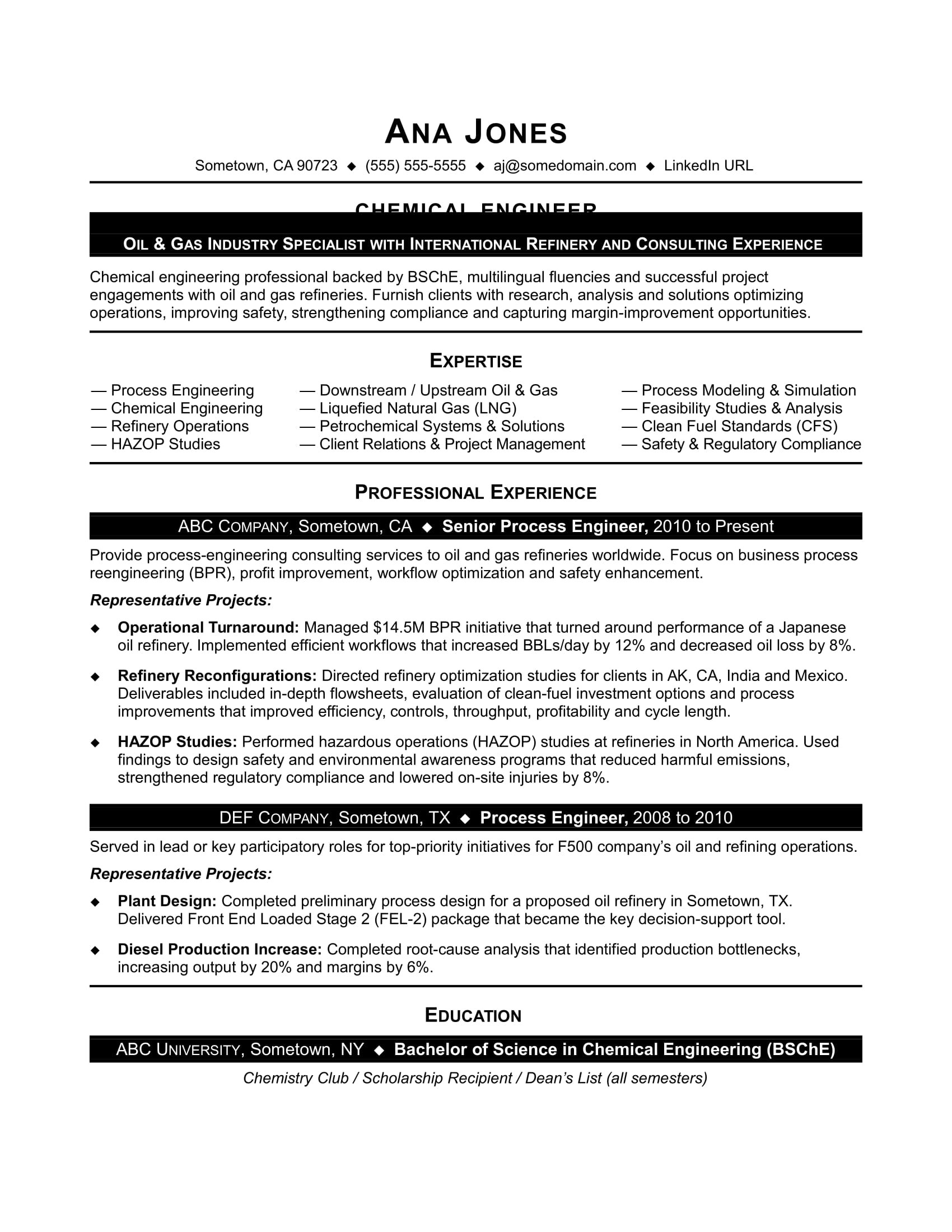 sample resume engineer