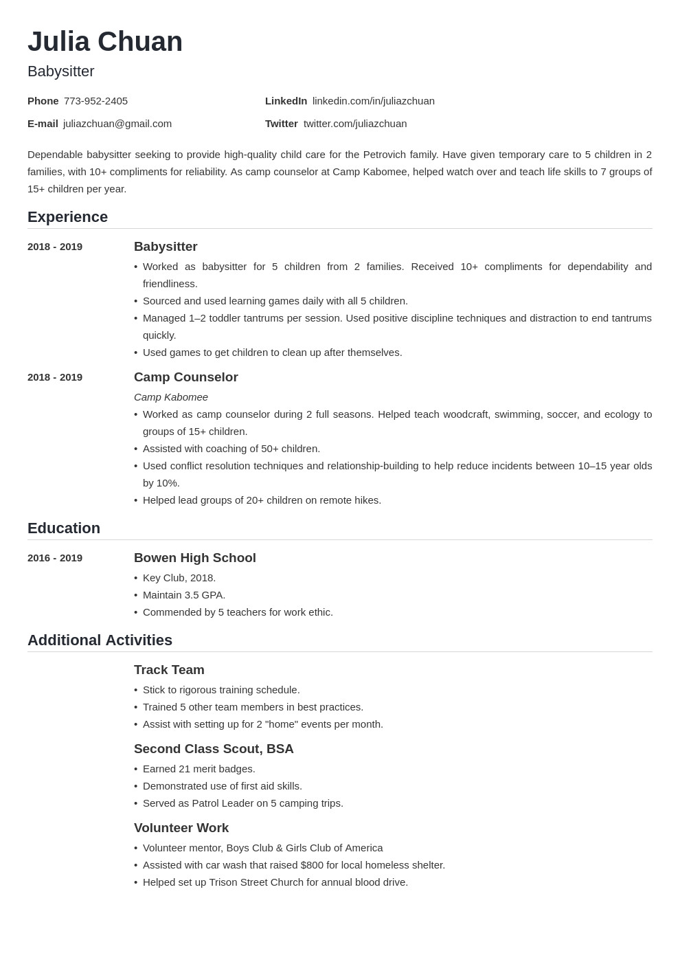 preschool teacher resume sample