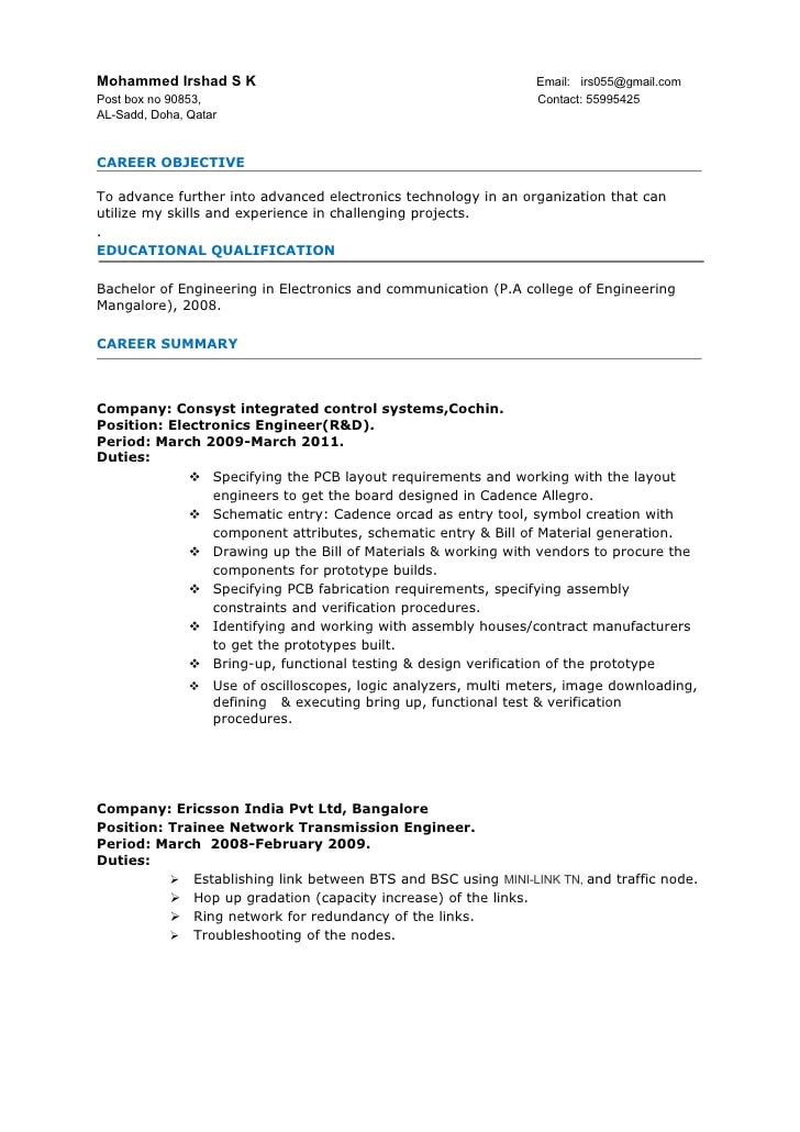 sample resume format for 3 years