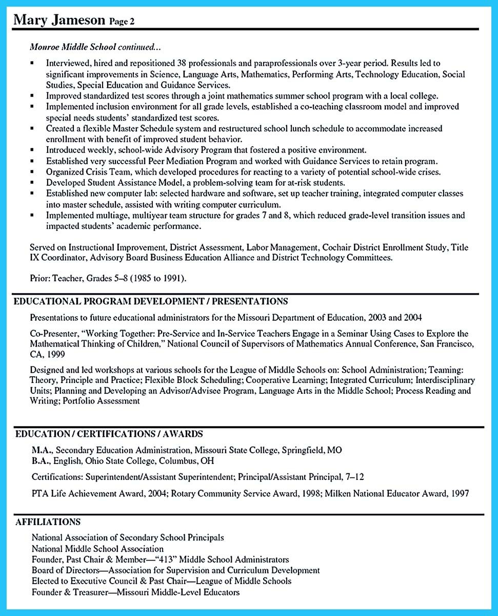 an effective sample of assistant principal resume