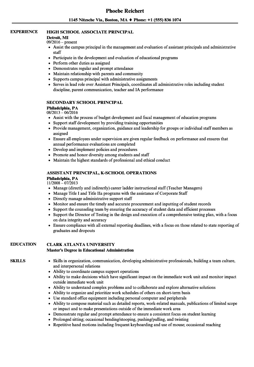 assistant principal resume school principal resume sample
