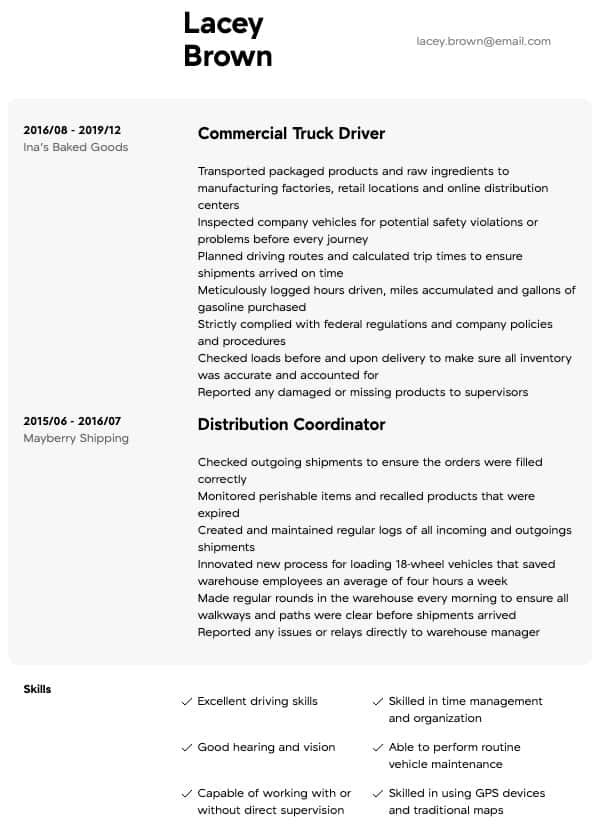 driver resume sample