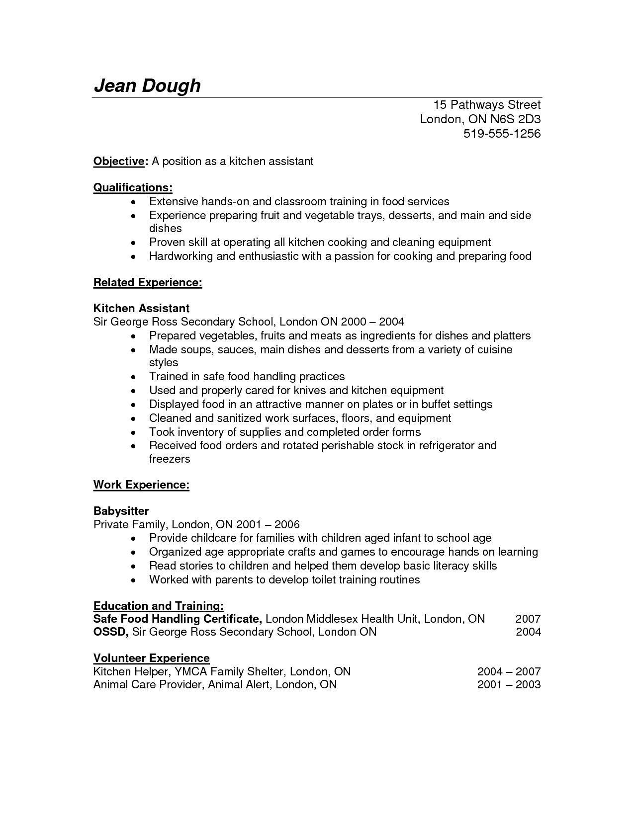 kitchen helper resume sampleml