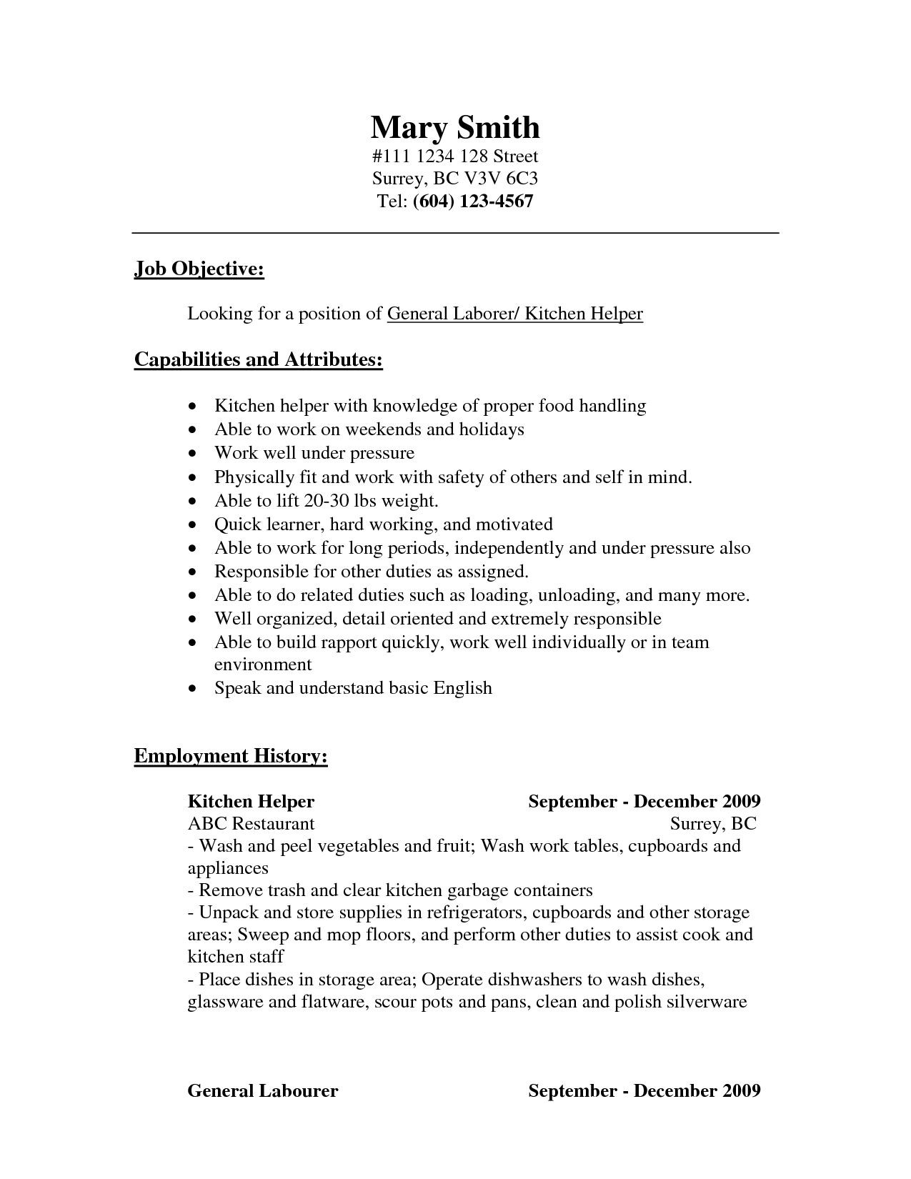 resume for kitchen workml