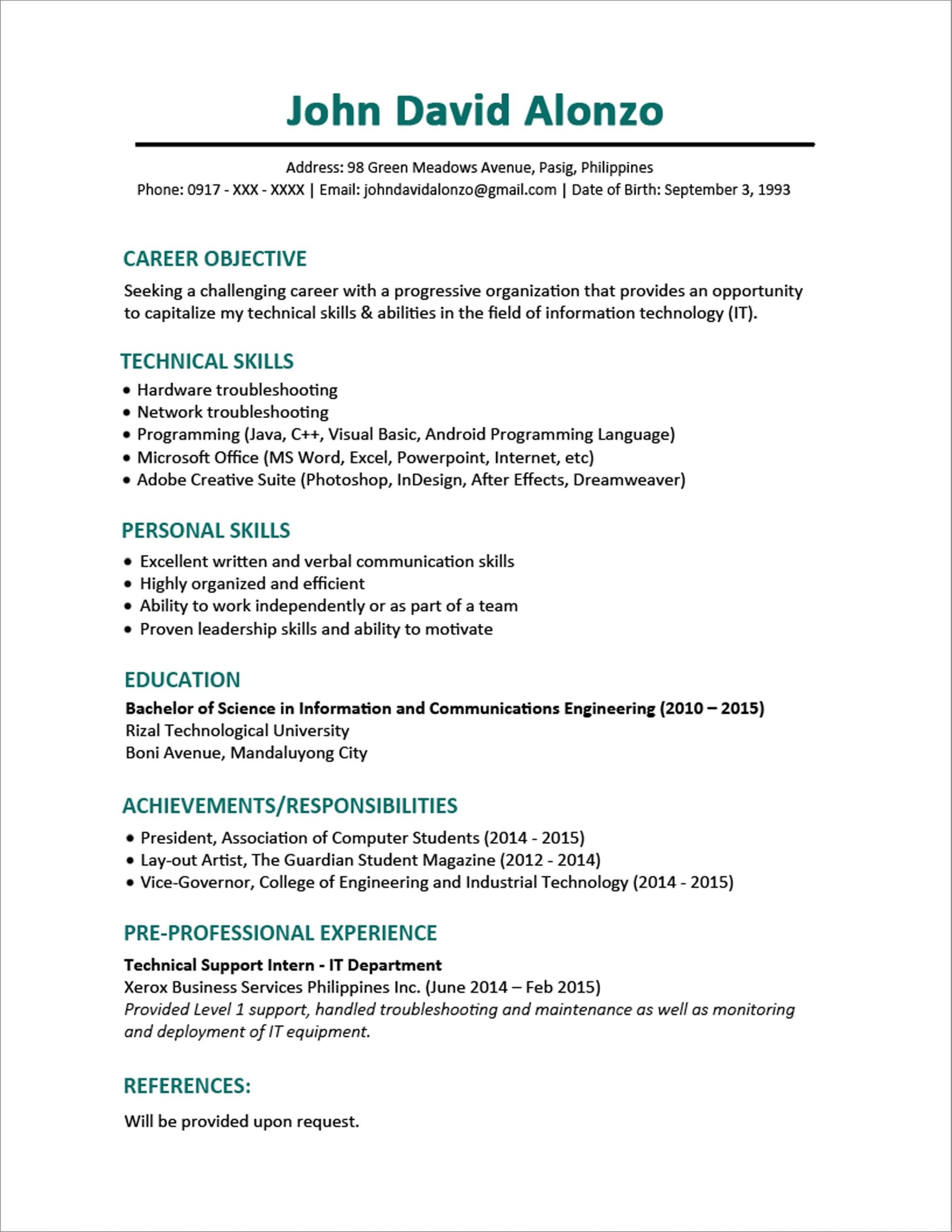 resume objective for masters program