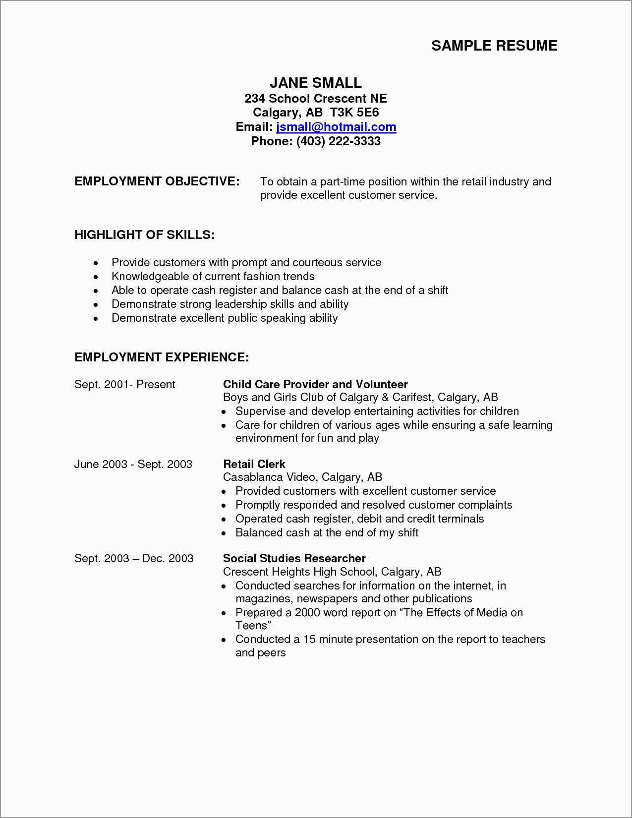 Sample Resume Objective for Part Time Job Resume ~ Part Time Job Objective Inspirational Free Resume …