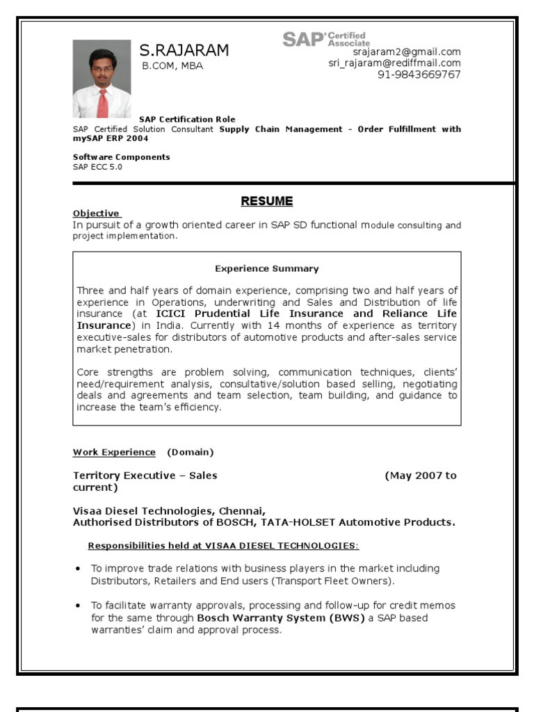 SAP SD resume